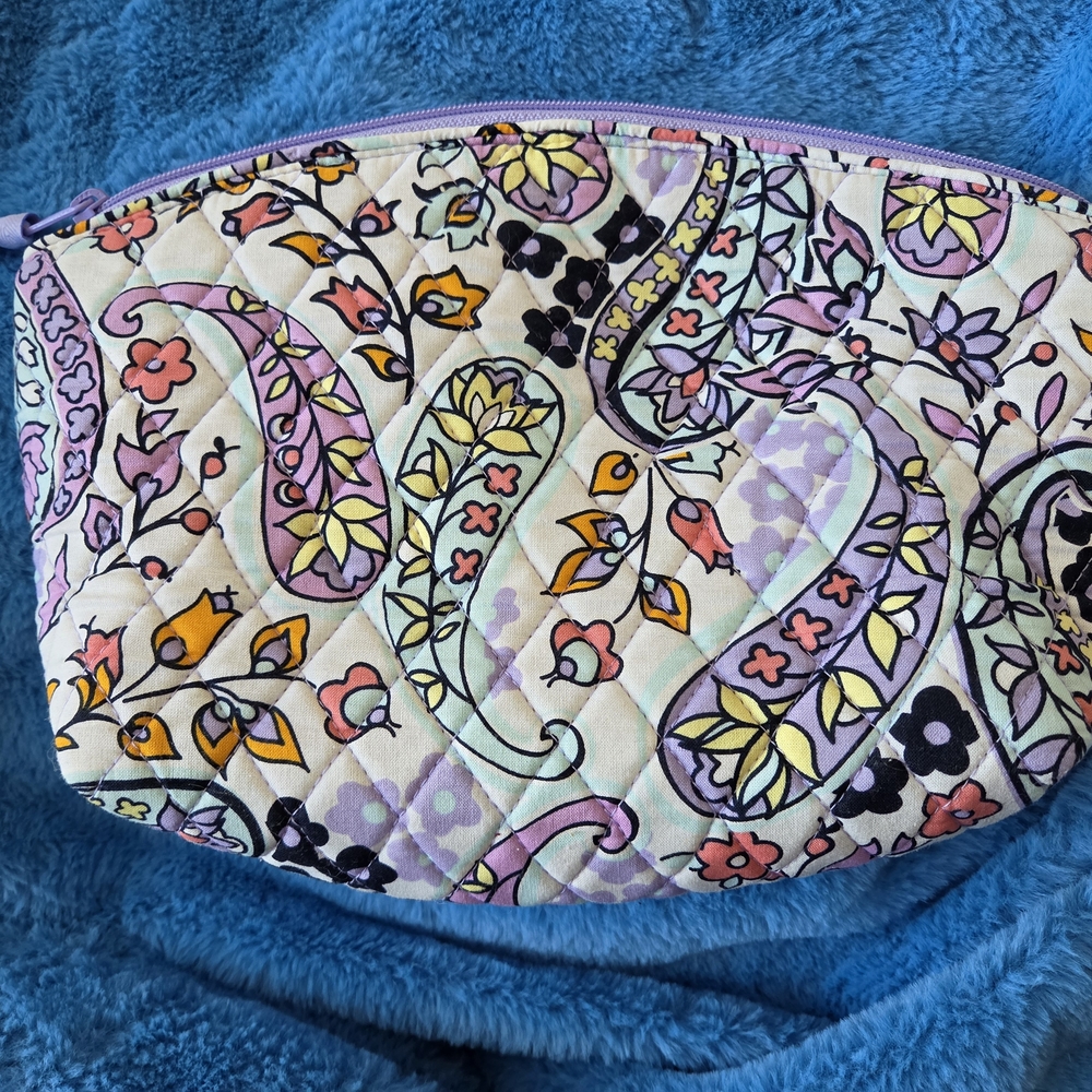Vera Bradley Quilted Cosmetic Bag in Cream, Purple, Yellow & Black Paisley